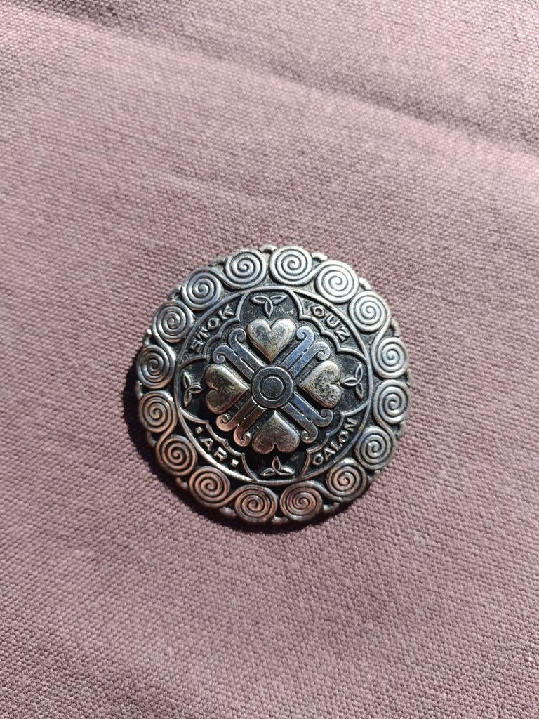 Broche coeur ancienne en argent massif, Handtassen en Accessoires, Antieke sieraden, Broche, Zilver, Ophalen of Verzenden