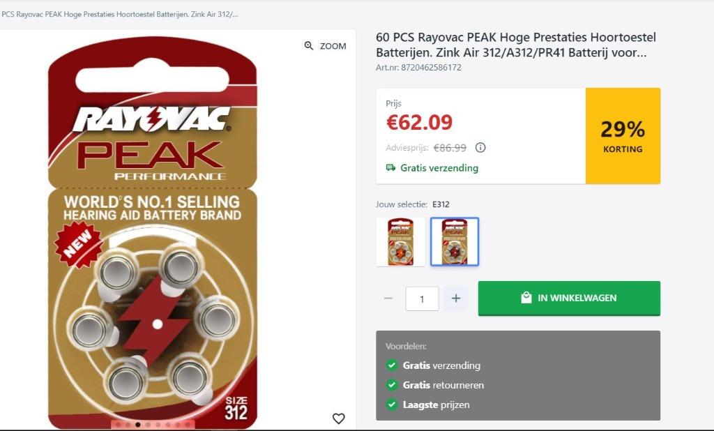 batterijen voor hoortoestel, Ophalen of Verzenden, Nieuw