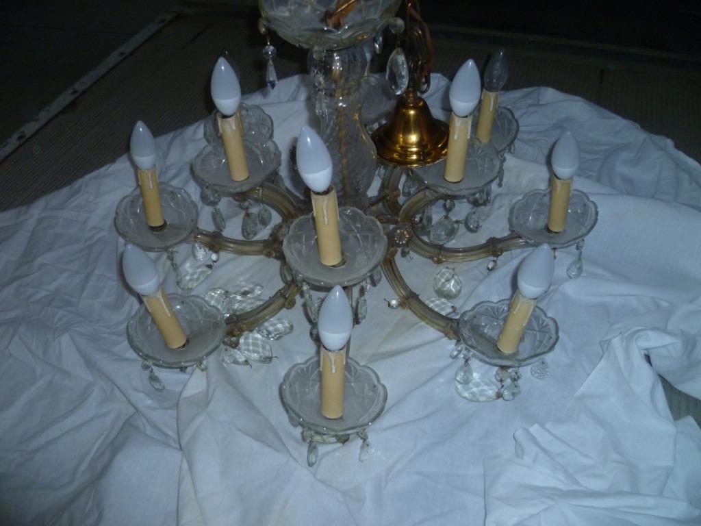 KRISTALLEN LUSTER MET DUBBELE ARMEN, Antiek en Kunst, Ophalen