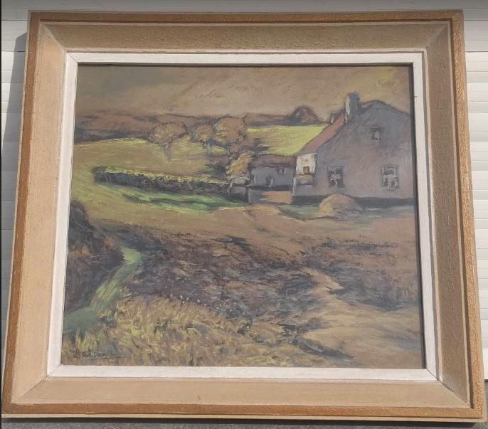 pastel paysage avec maison signe paul cauchie, Enlèvement ou Envoi