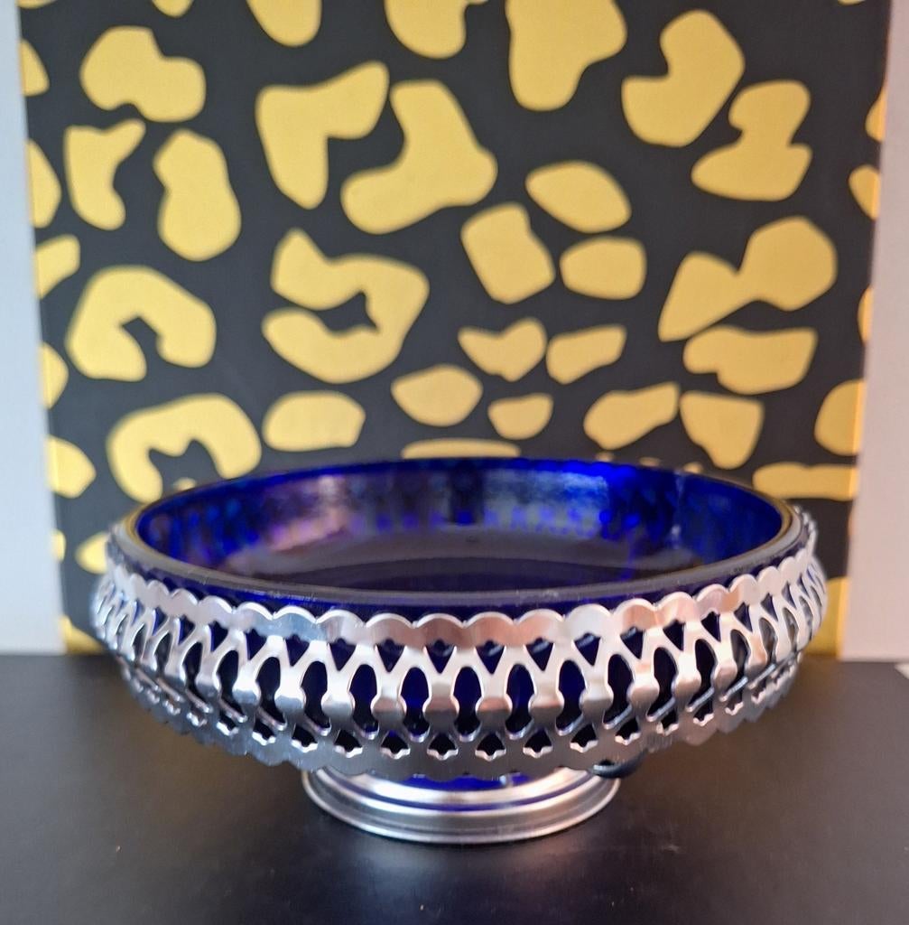 Mooie vintage bonbonière blauw glas retro, Antiek en Kunst, Ophalen of Verzenden