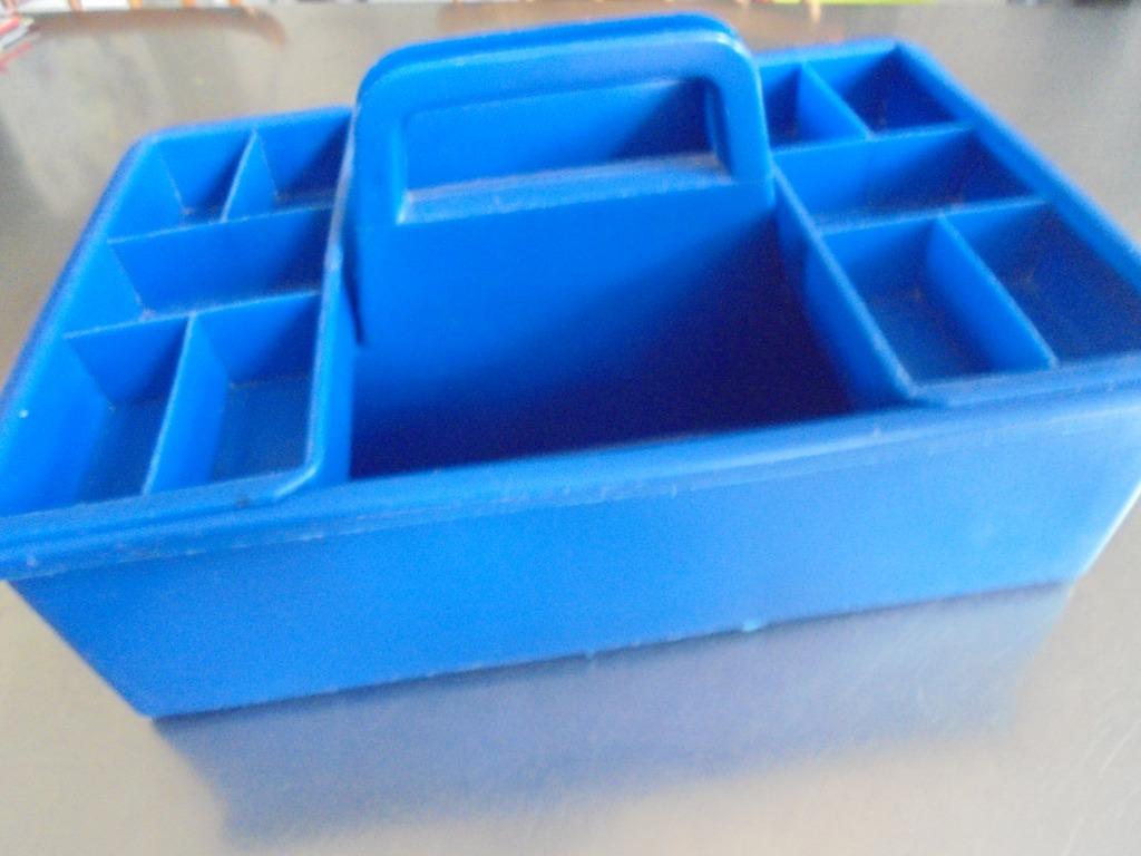 Blauwe vintage opbergbak van kapper (voor krulspelden ed), Ophalen of Verzenden