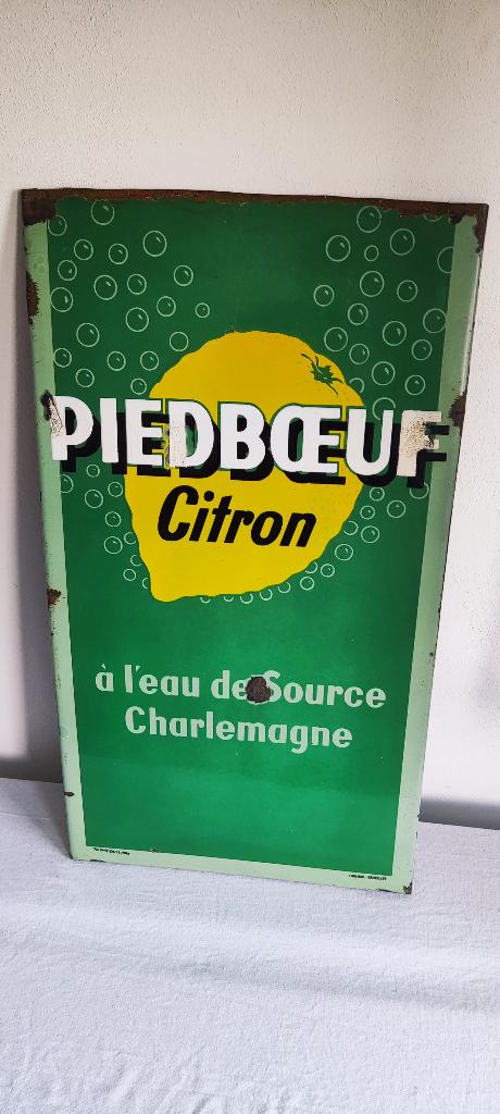 Emaille bord PIEDBŒUF CITRON 1948, Verzamelen, Merken en Reclamevoorwerpen, Ophalen of Verzenden, Gebruikt, Reclamebord