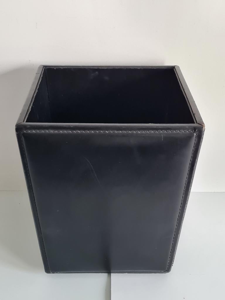 mooie vintage lederen papiermand, vuilbak, Ophalen of Verzenden