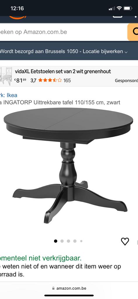 Zwarte ronde tafel ingatorp ikea 4 of 6 personen, 150 à 200 cm, Cinq personnes ou plus, Rond, Comme neuf