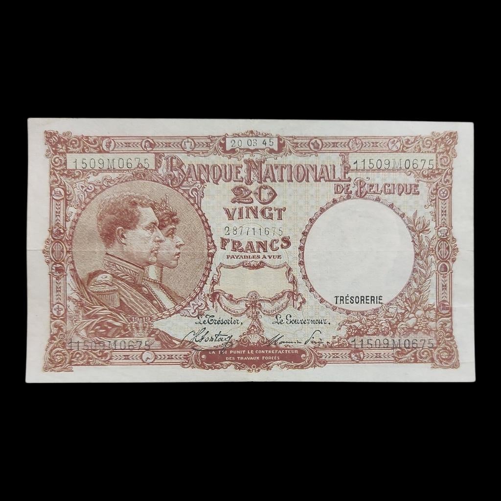 Bankbiljet / België / 20 Frank / 20.03.1945 / SUP, Postzegels en Munten, Bankbiljetten | Nederland, Ophalen of Verzenden, Los biljet