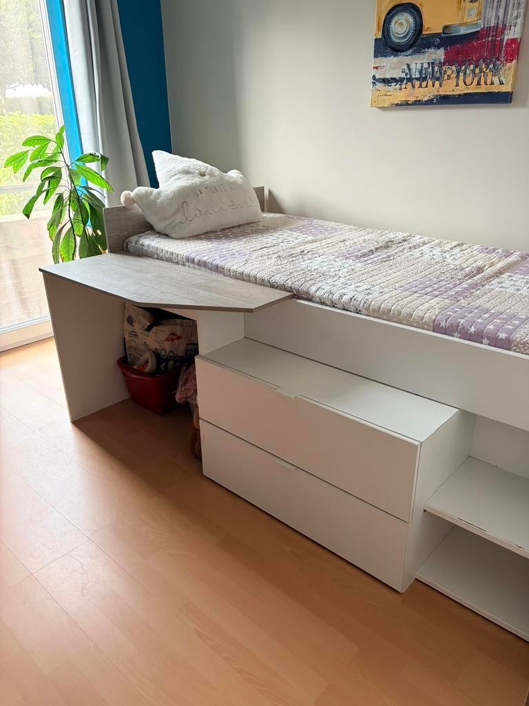 Lit surélevé 1 personne 90x200, Maison & Meubles, 90 cm, Beige, Une personne, Enlèvement