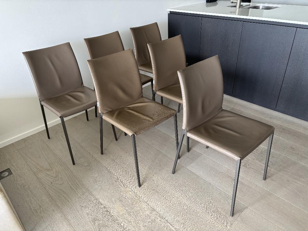 Eetkamer stoelen van Zanotta | Lia Chair, Maison & Meubles, Chaises, Comme neuf, Cinq, Six Chaises ou plus, Cuir, Métal, Brun