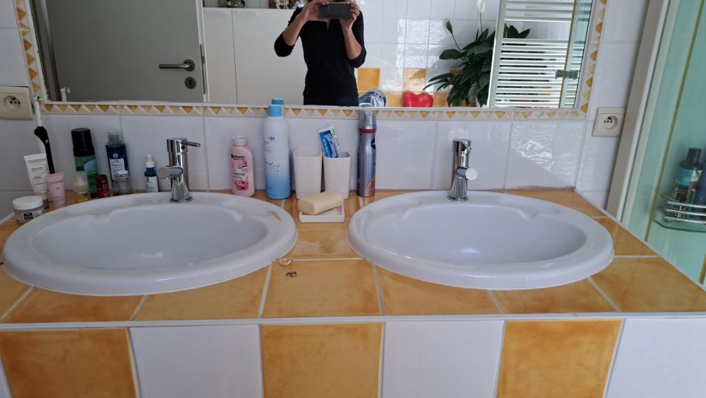 2 vasques Sdb encastrables acryl avec mitigeurs et bondes, Bricolage & Construction, Enlèvement, Utilisé, Chrome, Lavabo