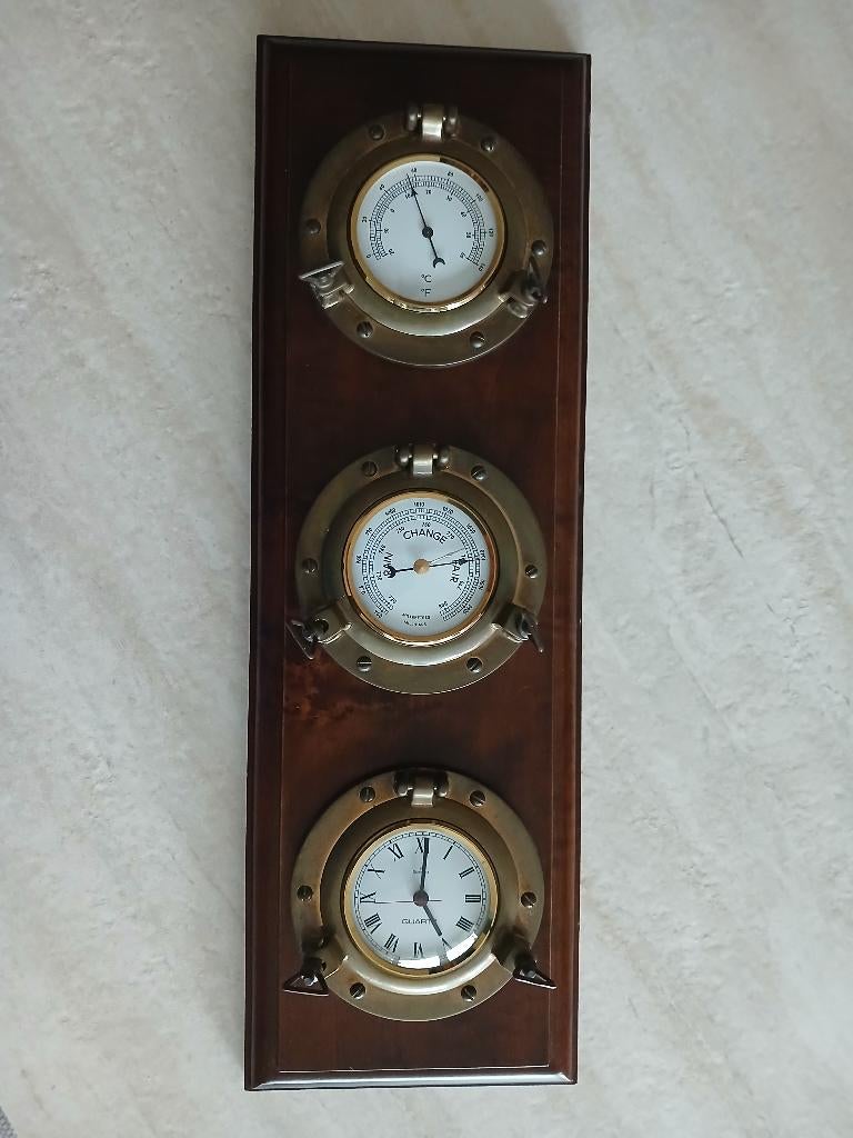 Ensemble mural : Thermomètre Baromètre Horloge - Style marin, Enlèvement, Utilisé, Station météo