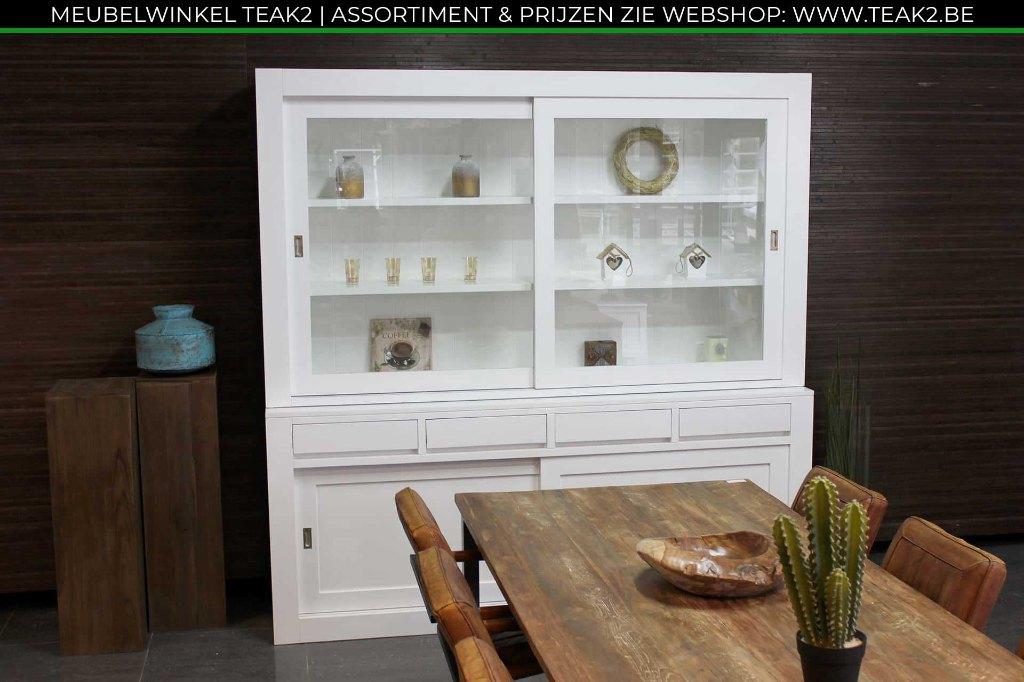 Nieuwe witte kasten - buffetkast en vitrinekast bij TEAK2, Huis en Inrichting, Kasten | Vitrinekasten, Met lade(s), Met deur(en)