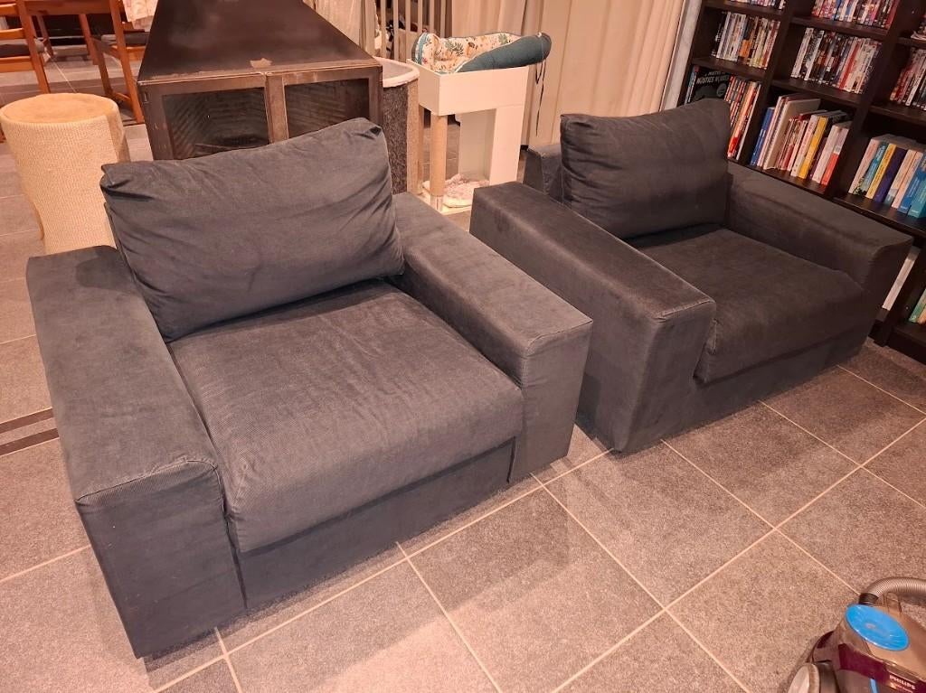 2 IKEA VIMLE donkerblauwe fauteuils, Huis en Inrichting, Ophalen, 75 tot 100 cm, Zo goed als nieuw, 100 tot 125 cm