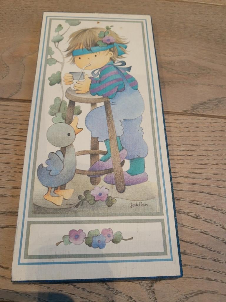 Plankje met afbeelding van tekening 'Jaklien Moerman', Verzamelen, Retro, Ophalen of Verzenden