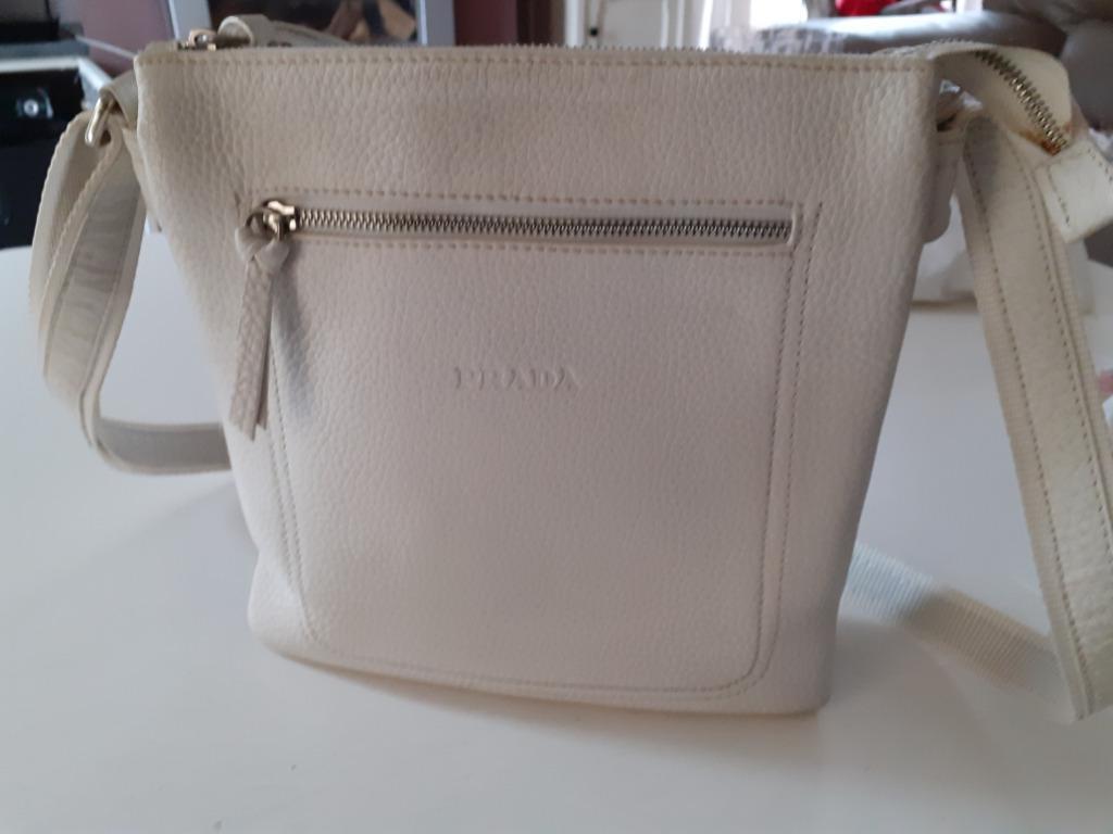 Witte Lederen handtas ( schoudertas) Prada vintage, Ophalen of Verzenden, Wit, Handtas