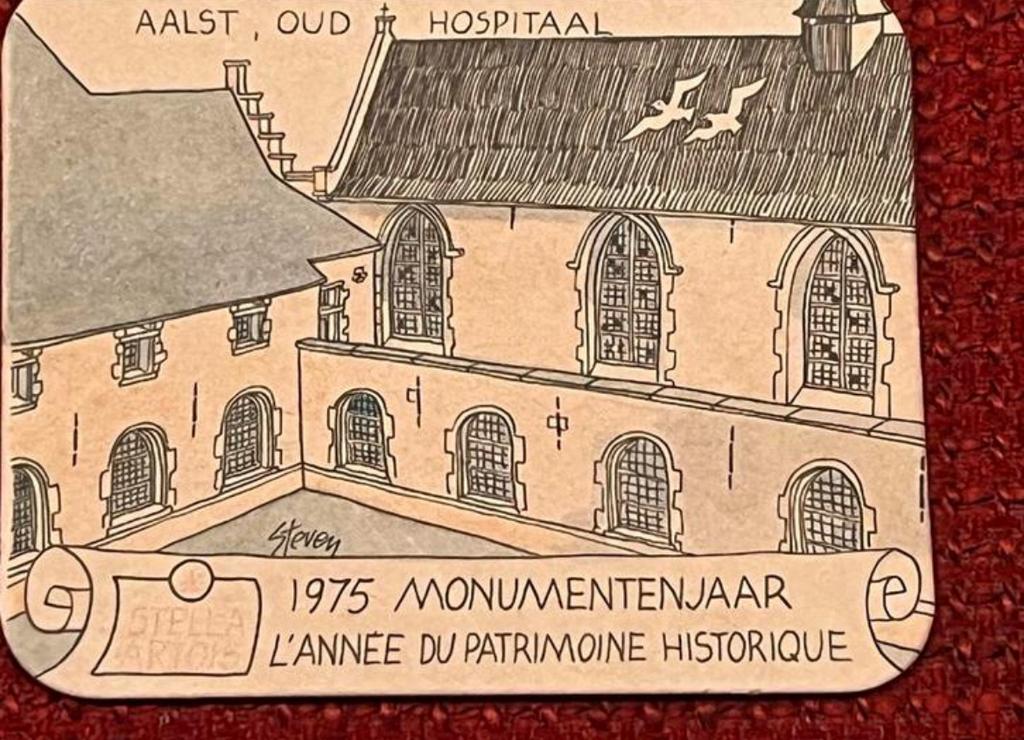 Oud bier kaartje 1975 Stella Artois - Oud Hospitaal Aalst, Collections, Enlèvement ou Envoi, Stella Artois