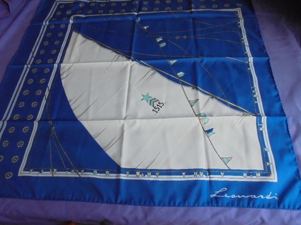 Vintage zijden sjaal Leonardi "zeil van zeilschip , roer", Ophalen of Verzenden, Zo goed als nieuw