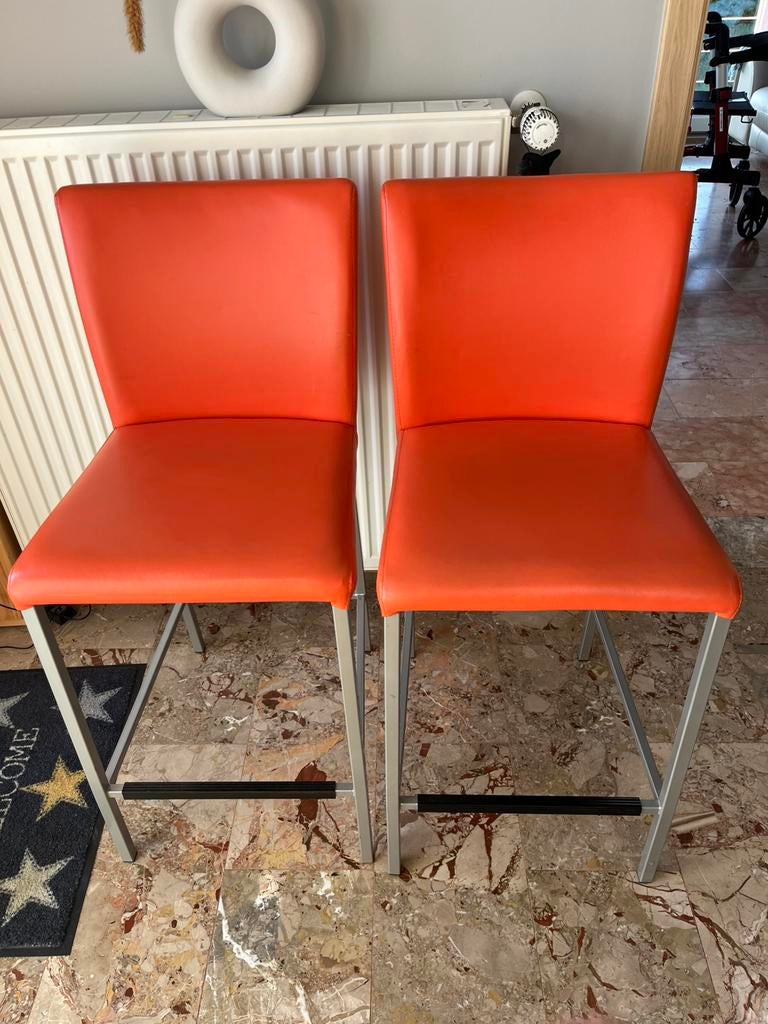 5 tabourets de bar orange Ixina, Avec repose-pieds, Métal, Enlèvement, Utilisé