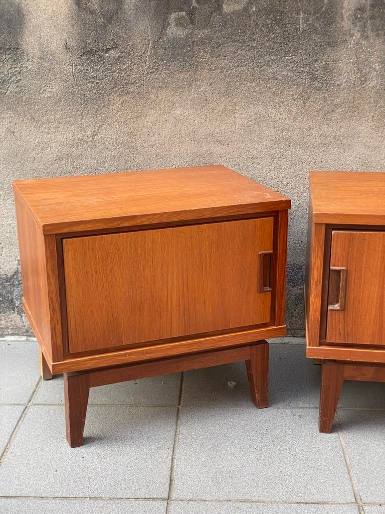 Vintage teakhout nachtkastjes, Huis en Inrichting, Slaapkamer | Nachtkastjes, Ophalen, Zo goed als nieuw