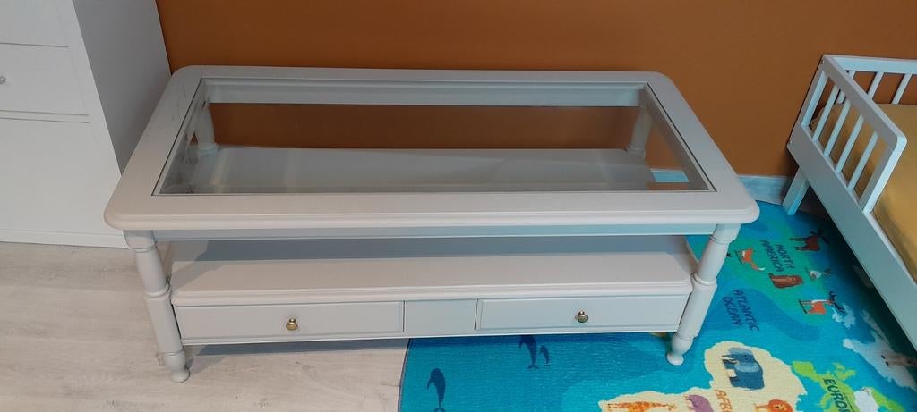 Grijs geverfde salontafel vol hout, Huis en Inrichting, Ophalen, Gebruikt, Rechthoekig