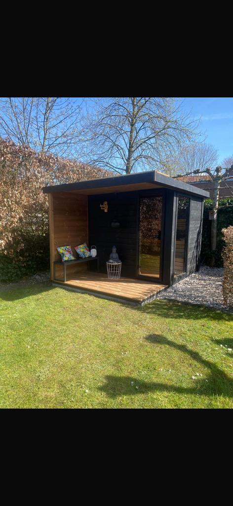 Thermowood buitensauna met luifel / overkapping sauna, Sport en Fitness, Sauna, Ophalen of Verzenden, Nieuw, Fins of Traditioneel