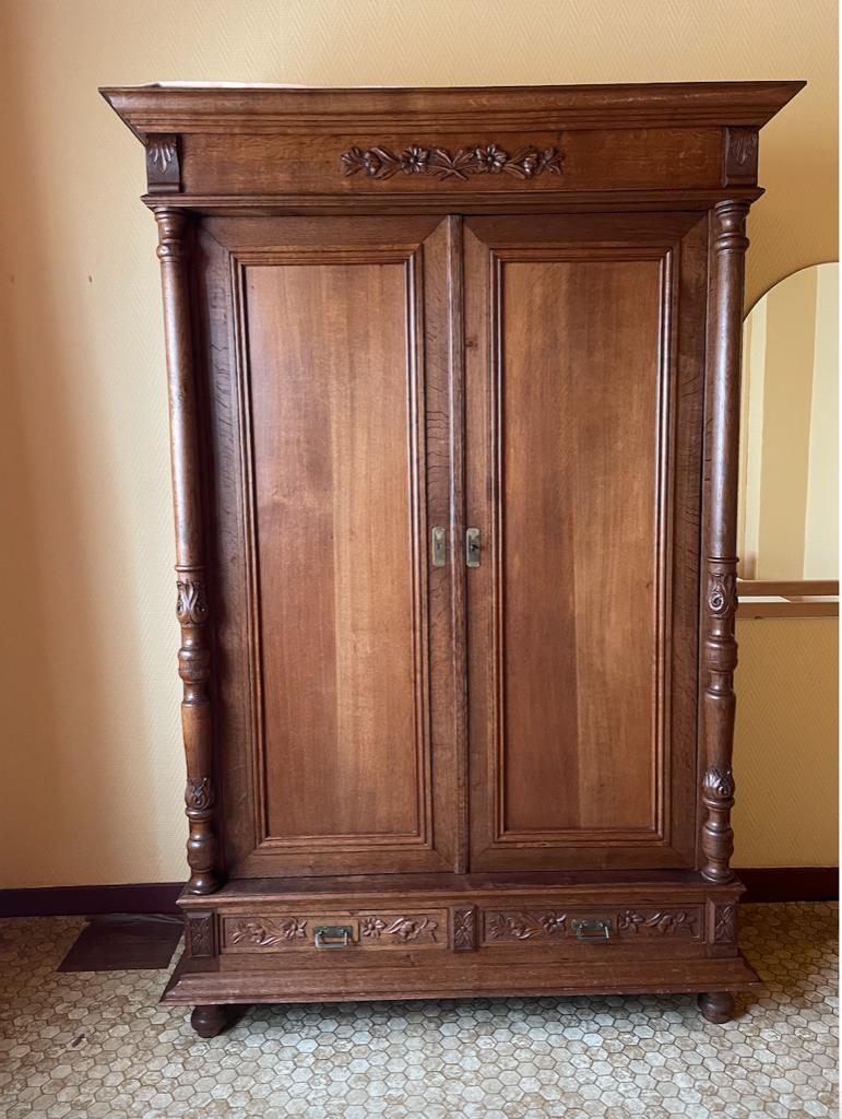 Garde-robe en chêne, Maison & Meubles, Ancien, Avec tablette(s), 100 à 150 cm, Enlèvement
