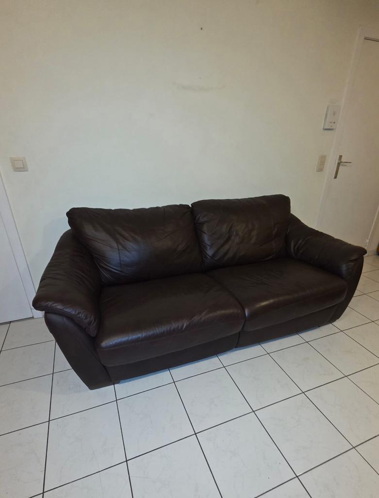 Slaapzetel leder bruin, Huis en Inrichting, Ophalen, Gebruikt, Tweepersoons, Rechte bank