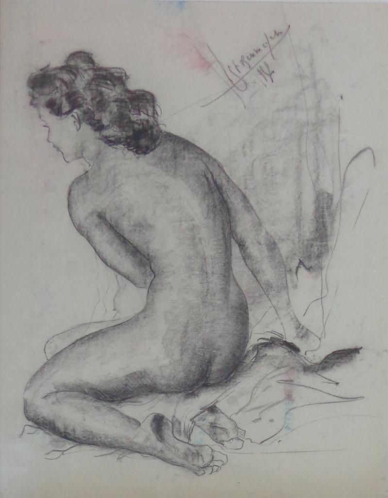 PAUL GRUSENMEYER / ZITTEND NAAKT / ORIGINEEL WERK / 87x73cm, Enlèvement