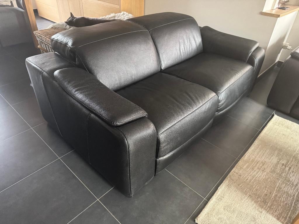 salon zwart leder, Ophalen, Gebruikt, Leer