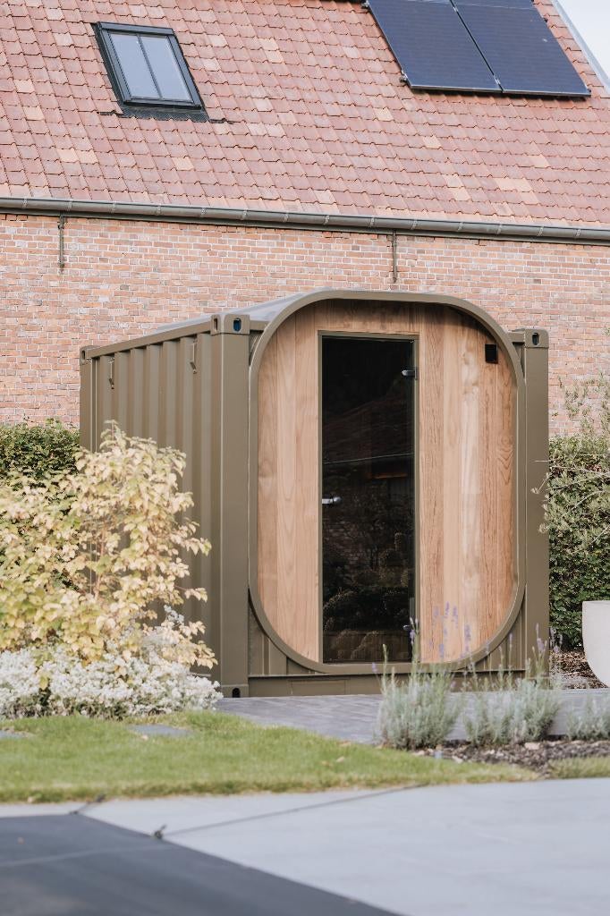 Sauna in container, Sport en Fitness, Sauna, Ophalen, Nieuw, Fins of Traditioneel, Complete sauna