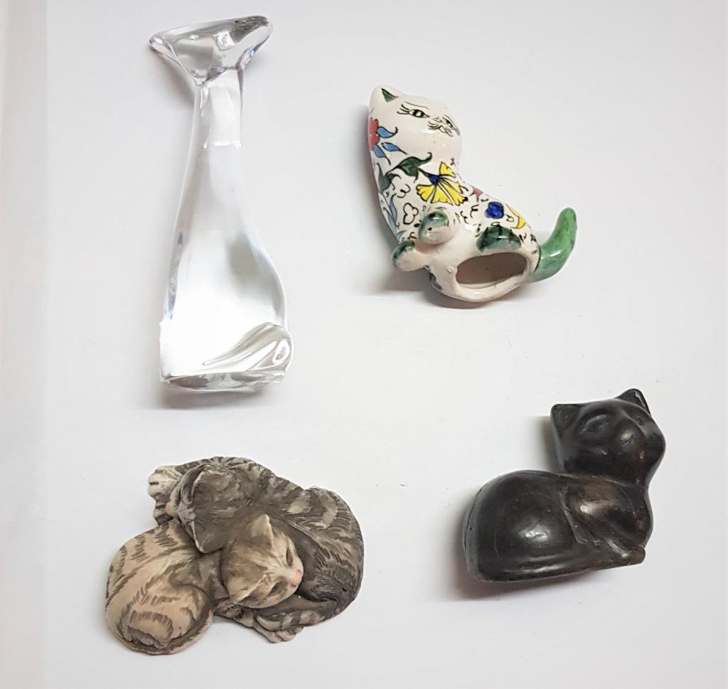 4 chats, baccarat, céramique, métal et bois, Collections, Collections Animaux, Envoi, Comme neuf, Chien ou Chat, Statue ou Figurine