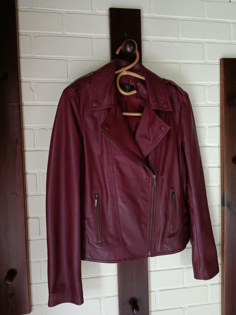 Leren jas bordeau van het merk 123, Paars, Zo goed als nieuw, Ophalen, Maat 38/40 (M)