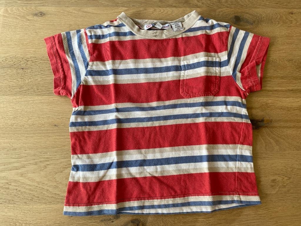 Premaman gestreepte t-shirt met rood blauw en wit maat 104 o, Gebruikt, Ophalen of Verzenden, Shirt of Longsleeve, Premaman