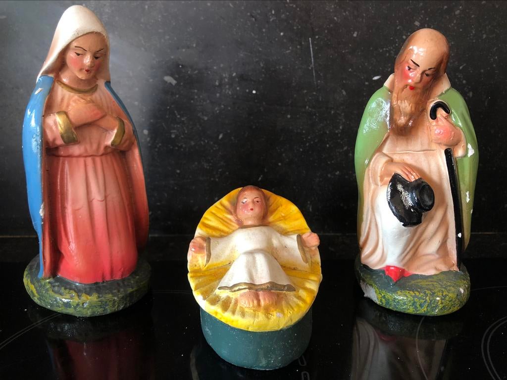 kerststal / kribbe figuren in gips ( 4 foto's ), Diversen, Kerst, Ophalen of Verzenden, Gebruikt