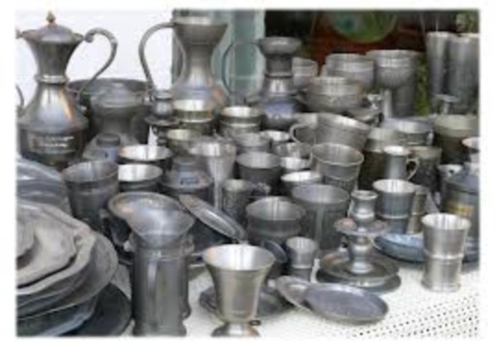 Tin, Verzilverd , Bronzen beelden, Klokken en koper huisraad, Ophalen, Koper