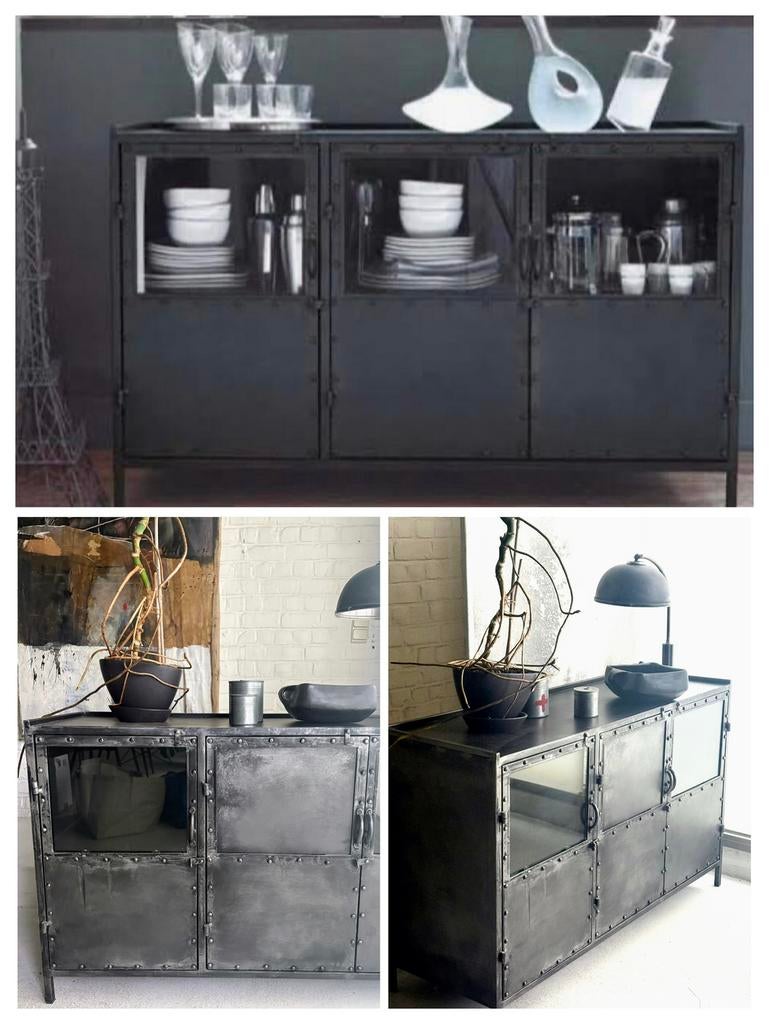 Buffet Commode noire métallique Maison du Monde – relookée, Maison & Meubles, Armoires | Commodes, Enlèvement, Verre, Industriel