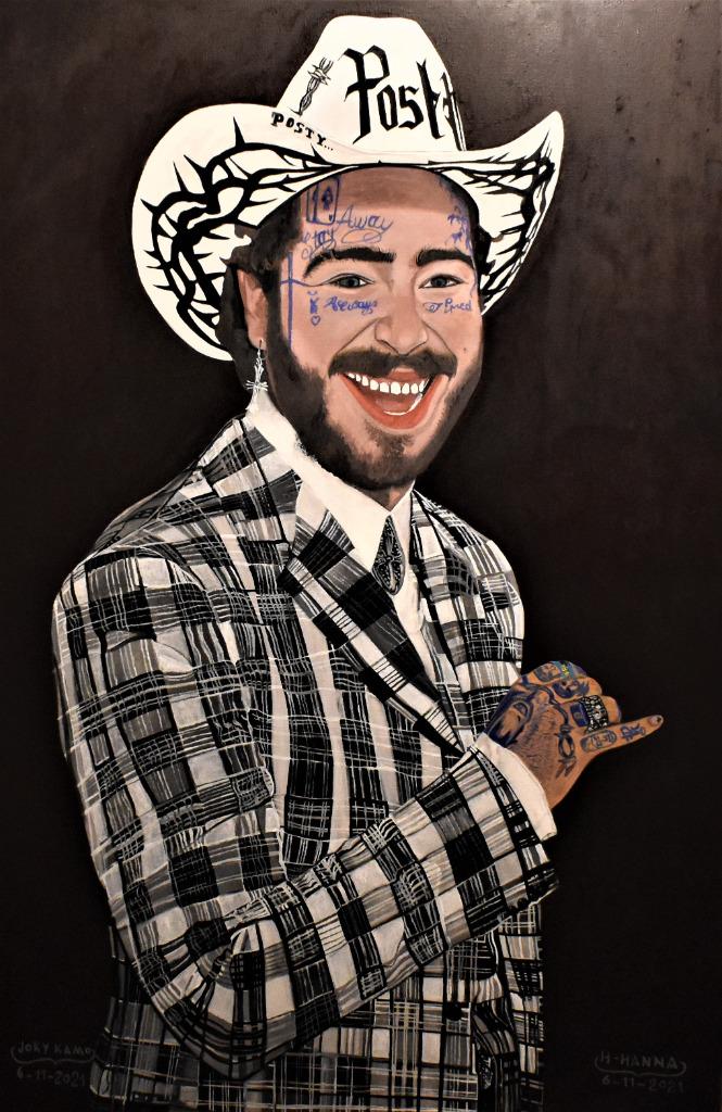 Post Malone portrait painting, by joky kamo oil painting 115, Antiquités & Art, Enlèvement