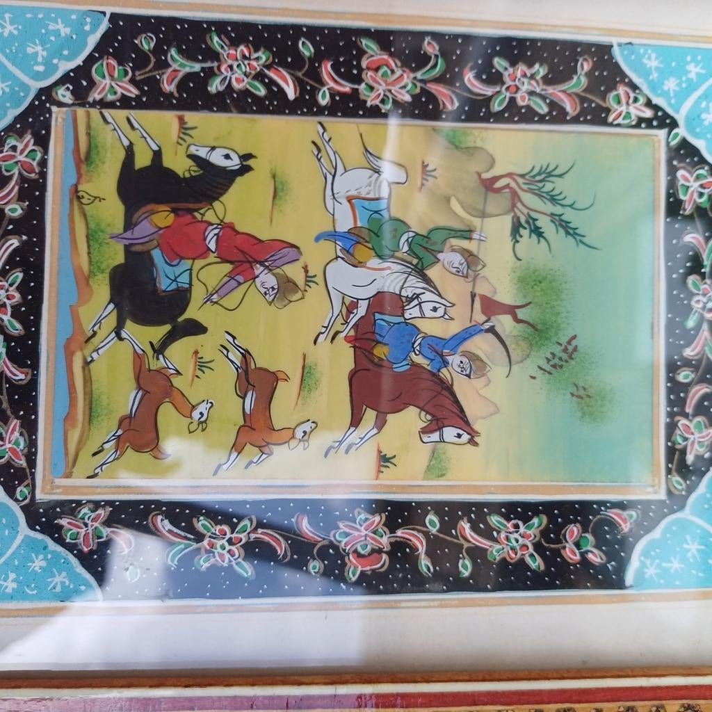 peinture ancienne de scène de chasse persane, Antiquités & Art, Enlèvement ou Envoi