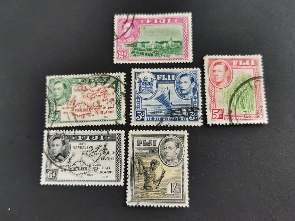 Fiji 1938/41 - Koning George VI, regeringsgebouw, landkaart, Ophalen of Verzenden, Gestempeld