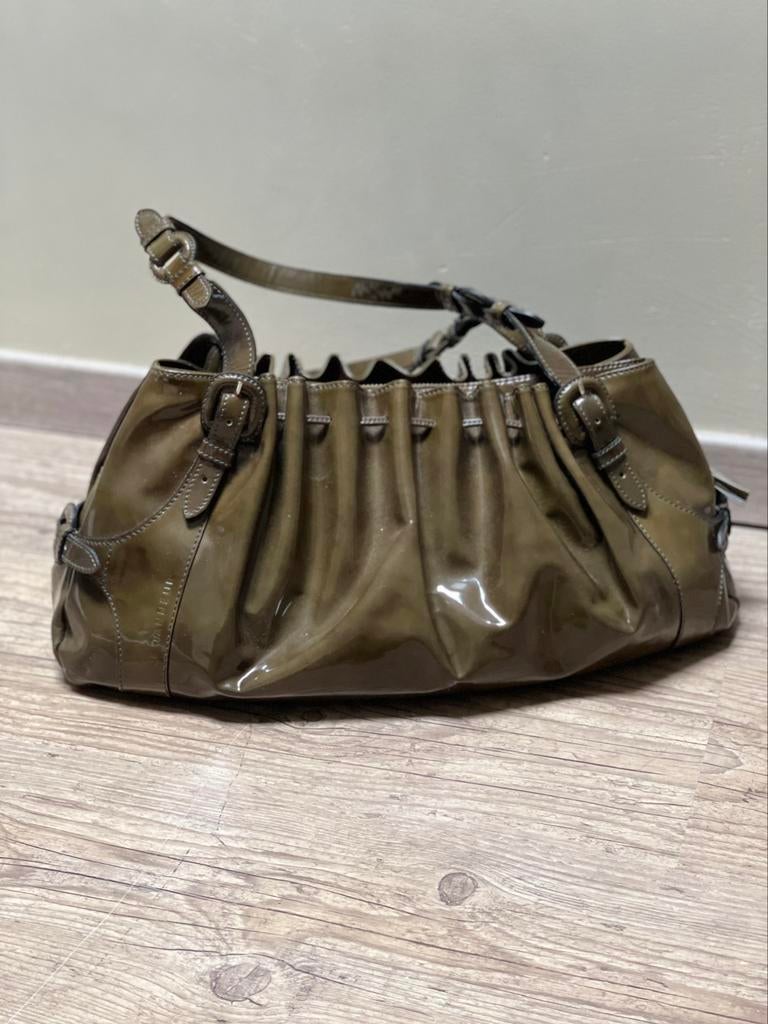 Prachtige kaki tas van Le Tanneur model Mathilde leer, Ophalen of Verzenden, Zo goed als nieuw, Groen, Handtas