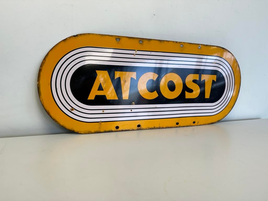 Enseigne publicitaire émaillée ATCOST, Collections, Enlèvement ou Envoi, Utilisé, Panneau publicitaire