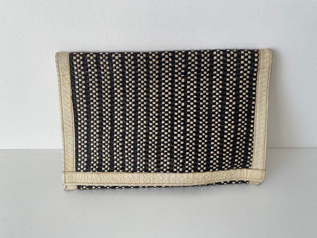 Vintage leder handtas zwart/wit, Ophalen of Verzenden, Zo goed als nieuw, Wit, Handtas