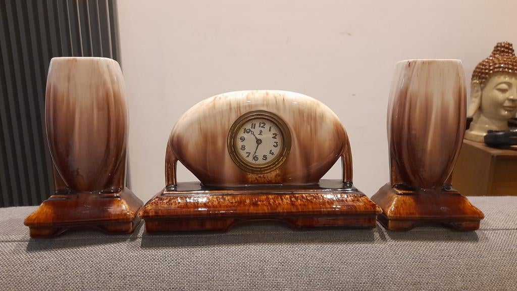 Thulin aardewerk klok en vaasjes, Antiek en Kunst, Ophalen of Verzenden