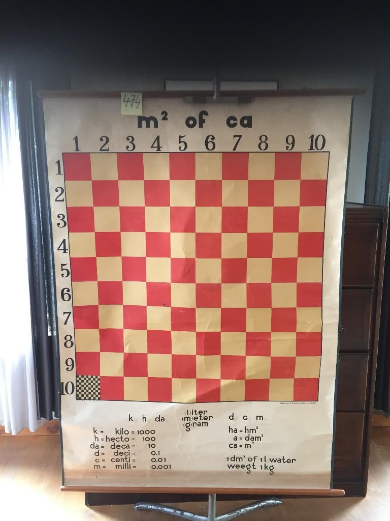 Carte scolaire rétro n 474 - Dimensions de surface (M²), Enlèvement ou Envoi, Utilisé