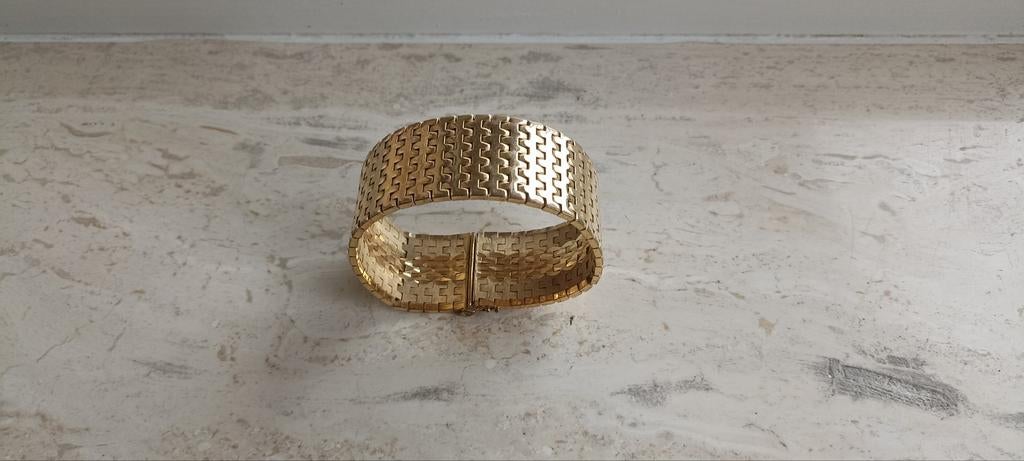 Bracelet gourmette vintage plaqué or – maille large bicolore, Bijoux, Sacs & Beauté, Enlèvement ou Envoi, Jaune, Or