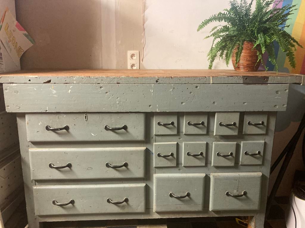 Vintage industriële werkbank, Antiek en Kunst, Ophalen