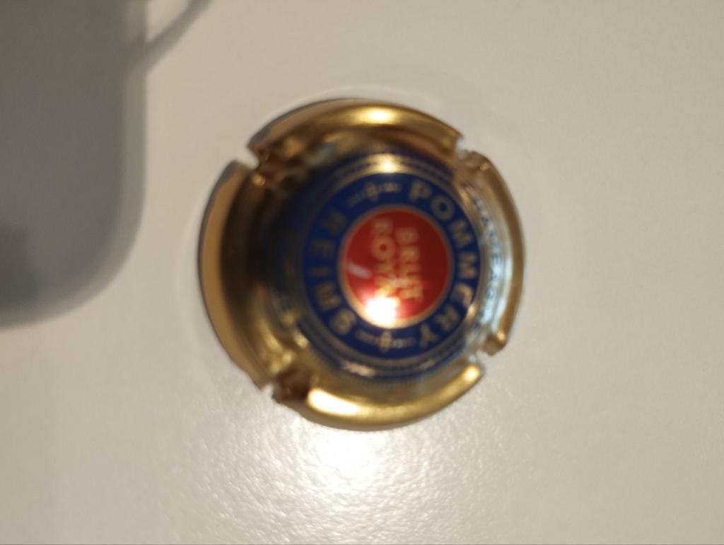 Een champagne capsule over pommery riems, Ophalen