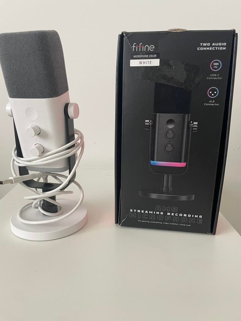Micro FIFINE AM8 blanc, XLR, USB et USB C, Ophalen of Verzenden, Zo goed als nieuw, Studiomicrofoon