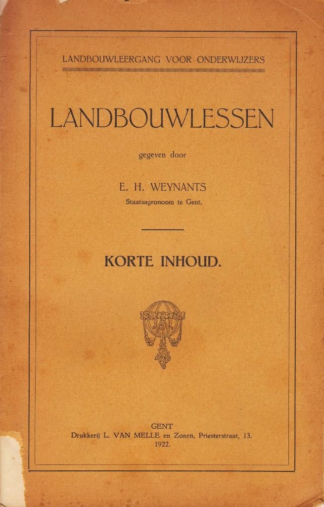 1922 - Emile-Hubert WEYNANTS - Landbouwlessen, Emile-Hubert WEYNANTS, Utilisé, Autres sujets/thèmes, Envoi