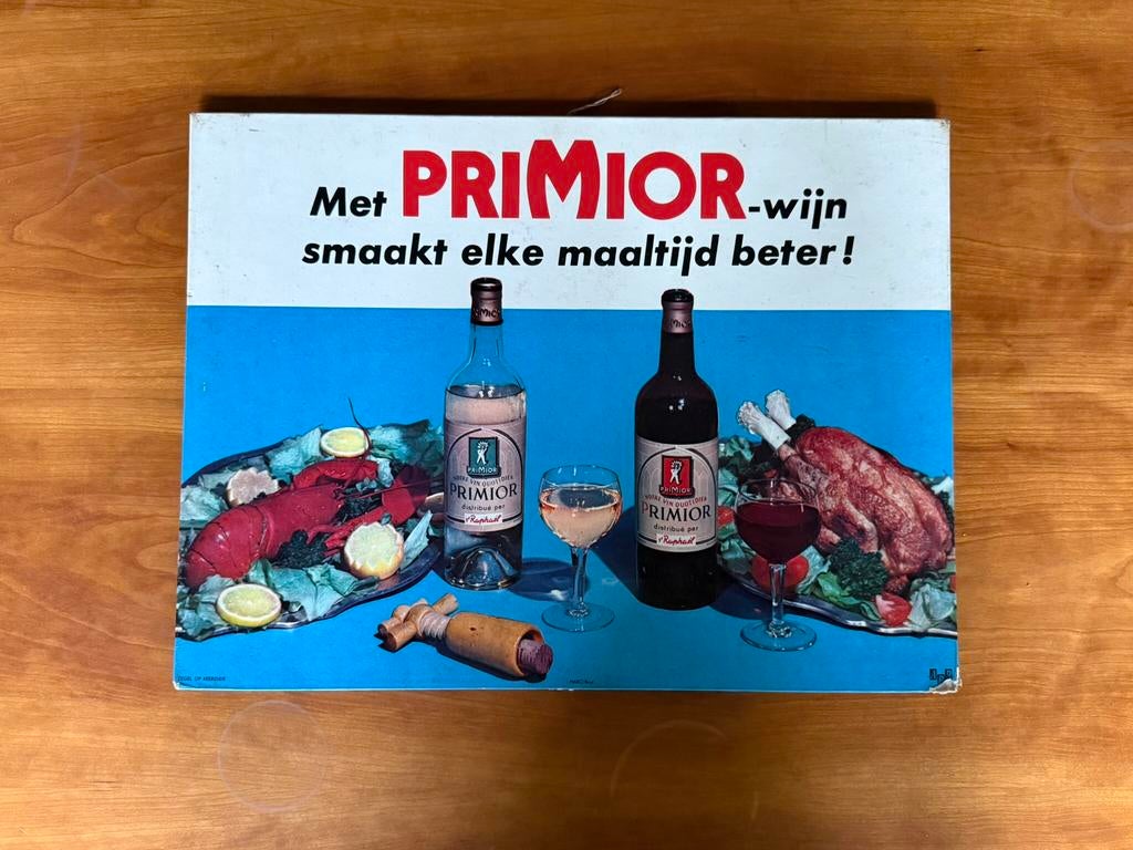 Kartonnen reclamebord PRIMOIR Wijn - 1958, Ophalen of Verzenden, Gebruikt, Reclamebord