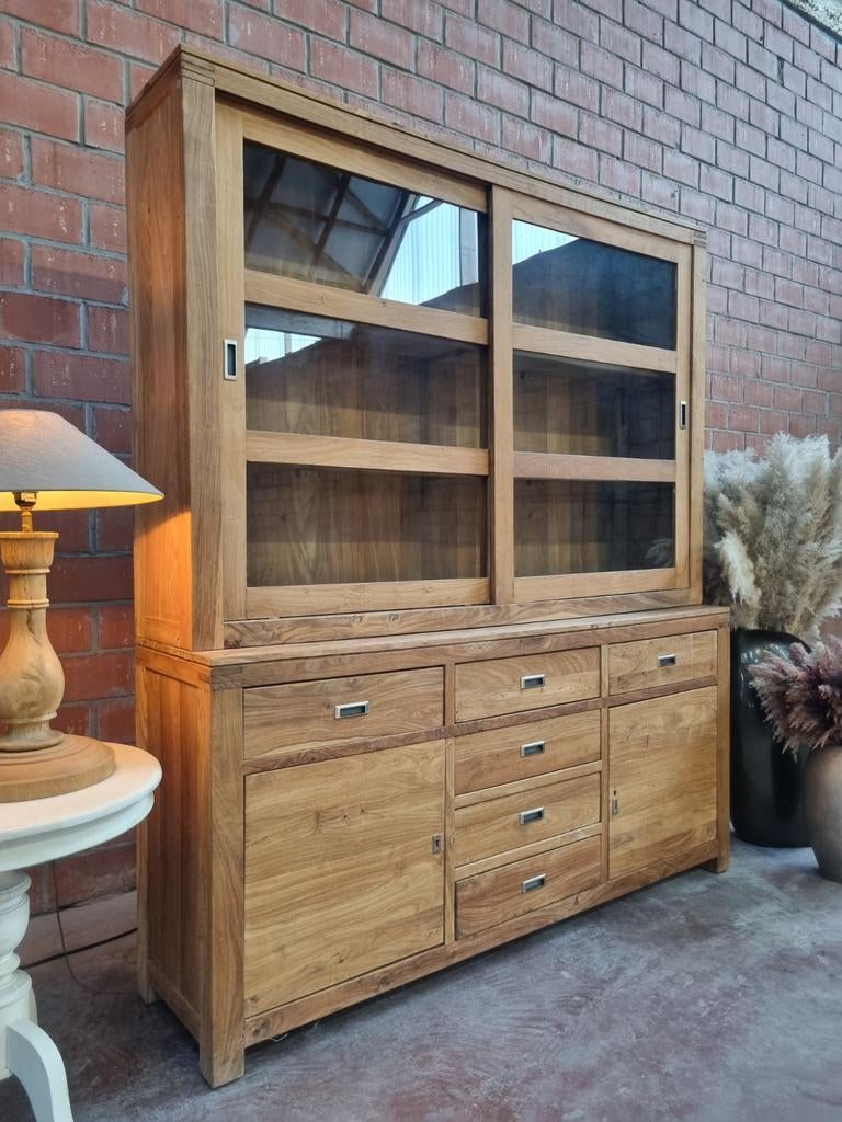 Buffet/vitrine en teck art:41/26.1, Maison & Meubles, Armoires | Buffets, Comme neuf, 200 cm ou plus, 150 à 200 cm, 25 à 50 cm